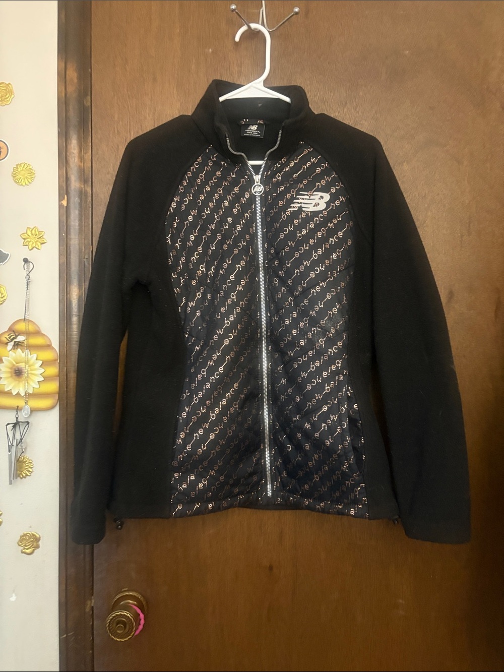 New Balance Black Quilted-Front Full-Zip Utility Jacket